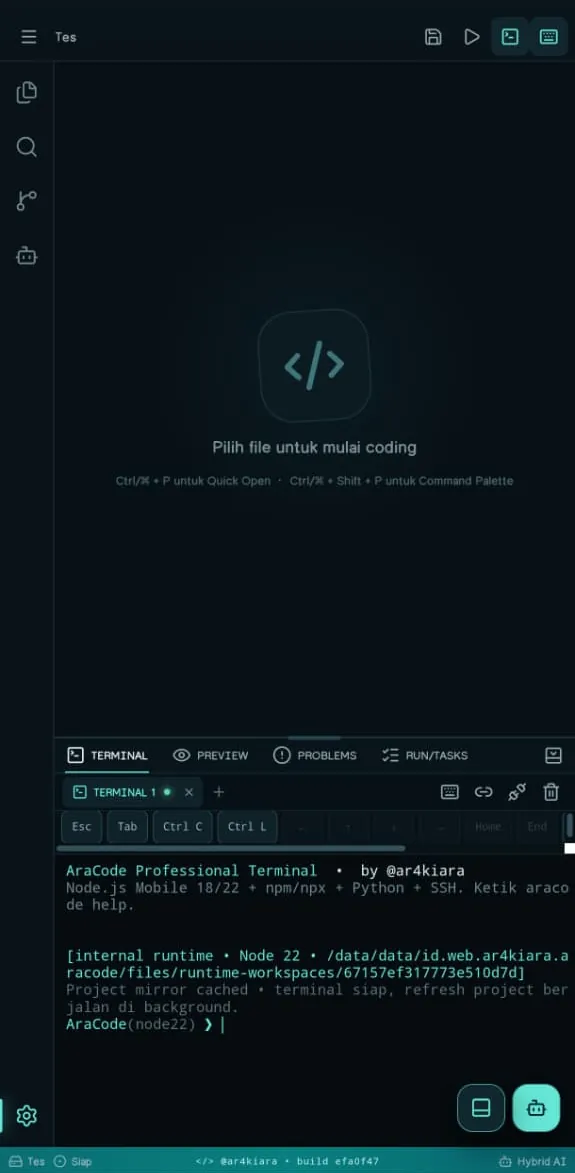 Ara Code Studio integrated terminal on Android