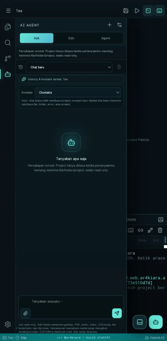 Ara Code Studio AI Ask, Edit and Agent interface